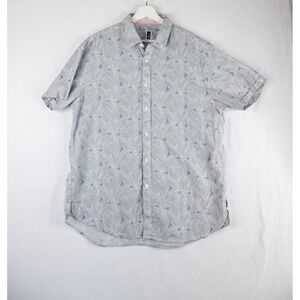 Howe Button Down Shirt Mens XL Blue Excellent Tropical Leaf Print Short Sleeve